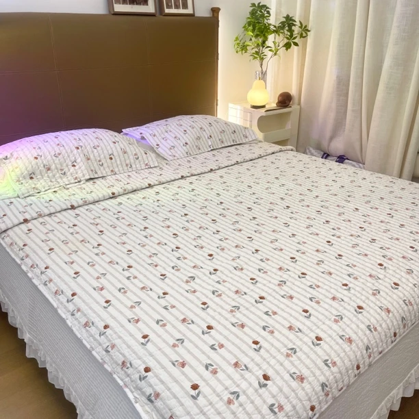 玫瑰恋人150/180/200斜纹棉绗缝夹棉床盖可铺可盖