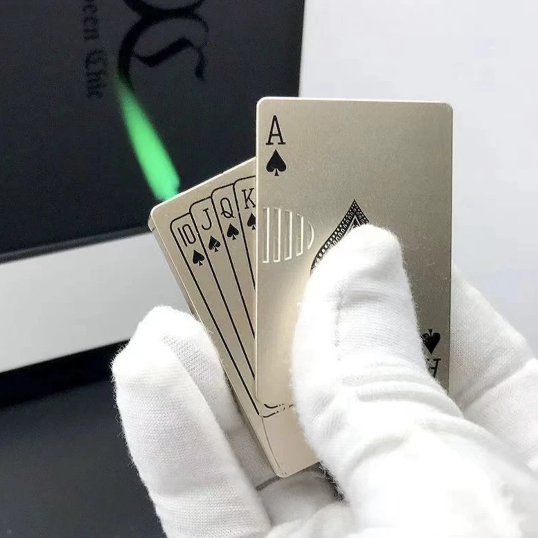 网红创意扑克牌打火机防风麻将全金属充气绿色火焰个性送给男朋友