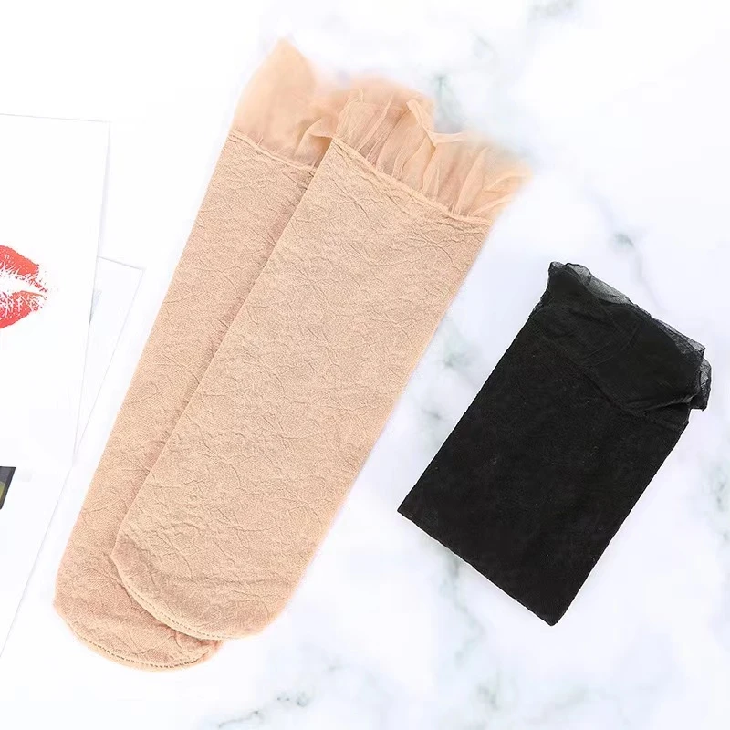 女士夏季蕾丝花边短筒中筒耐磨防勾丝不勒脚不磨脚提花短丝袜薄款