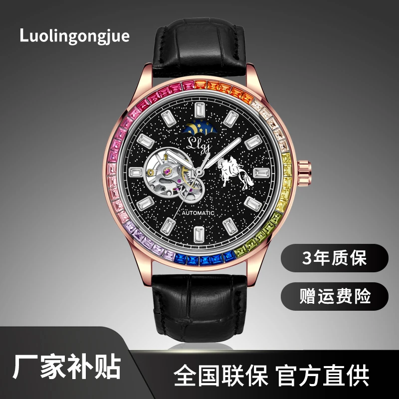 【厂家补贴】瑞士名表  满天星男士商务闪钻机械表-1976