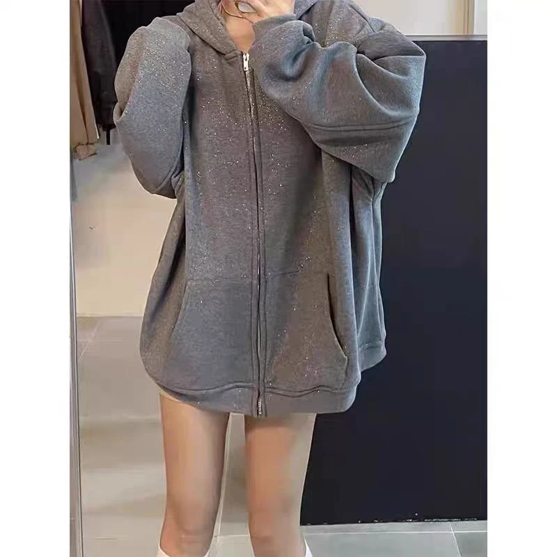 连帽卫衣女2024秋冬新款美式复古小众刺绣外套设计感宽松开衫上衣