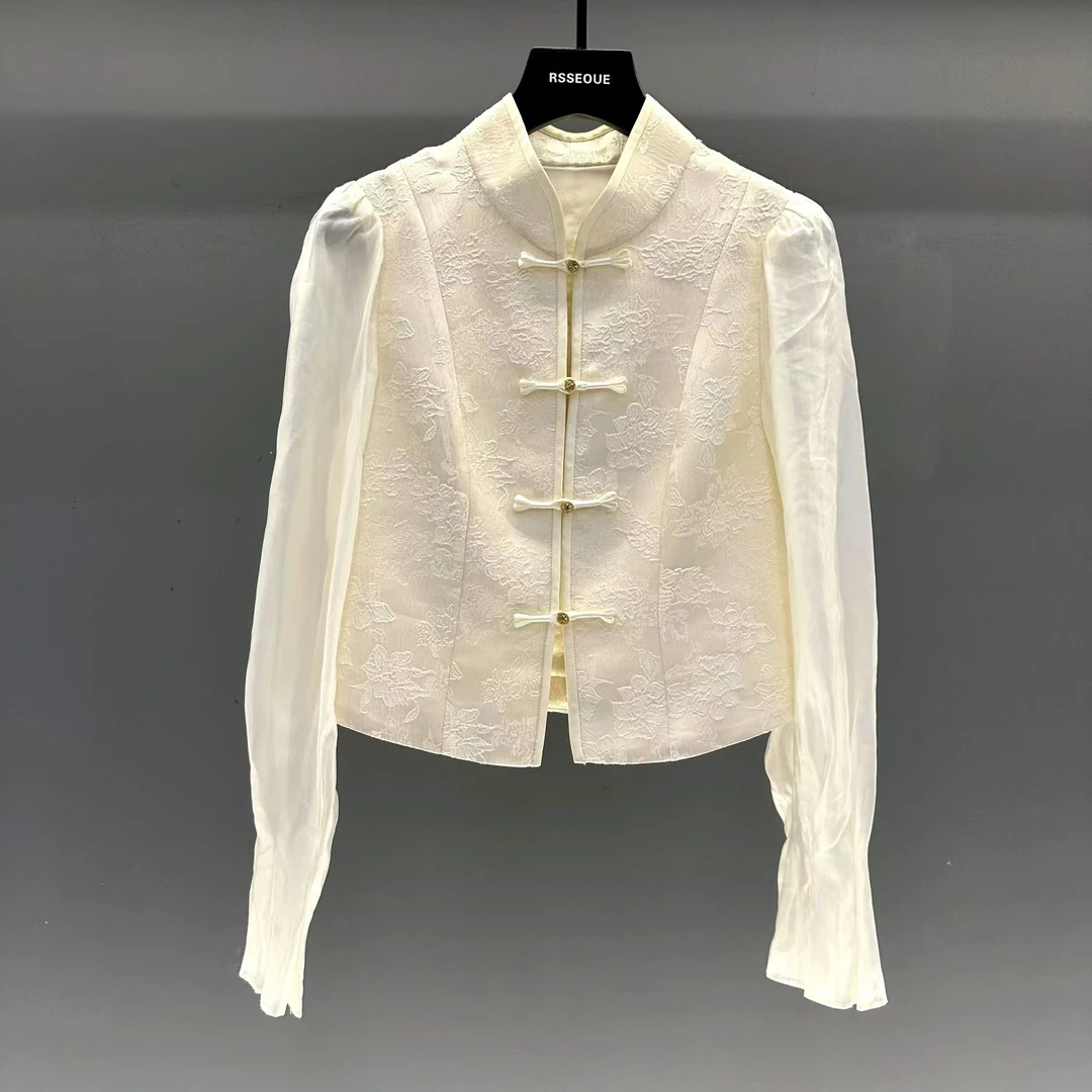 中式衬衫设计感高级2025早秋季新款立领盘扣国风短款上衣女