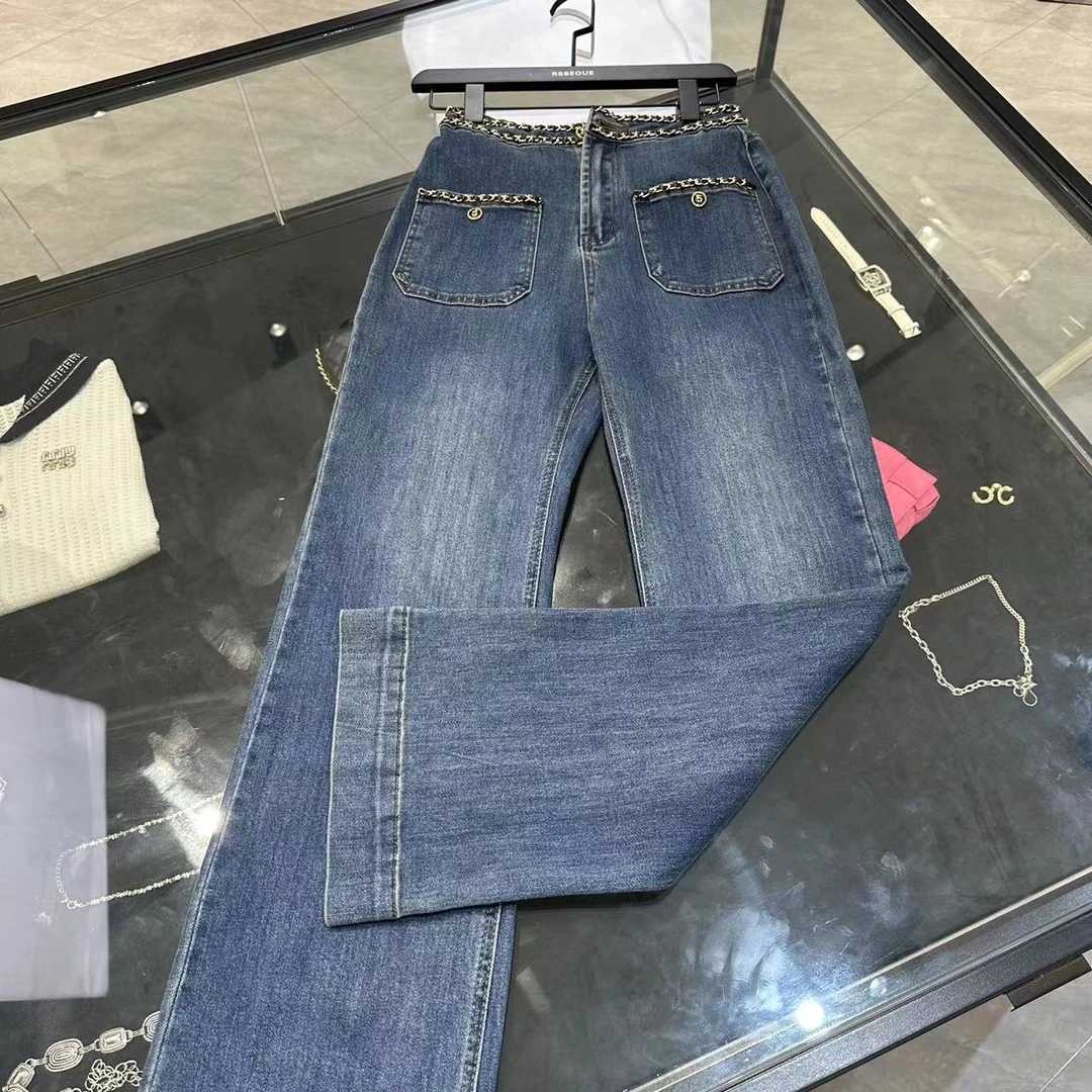 蓝色高腰直筒牛仔裤女2025美式复古阔腿双层牛仔裤ins高街潮显瘦