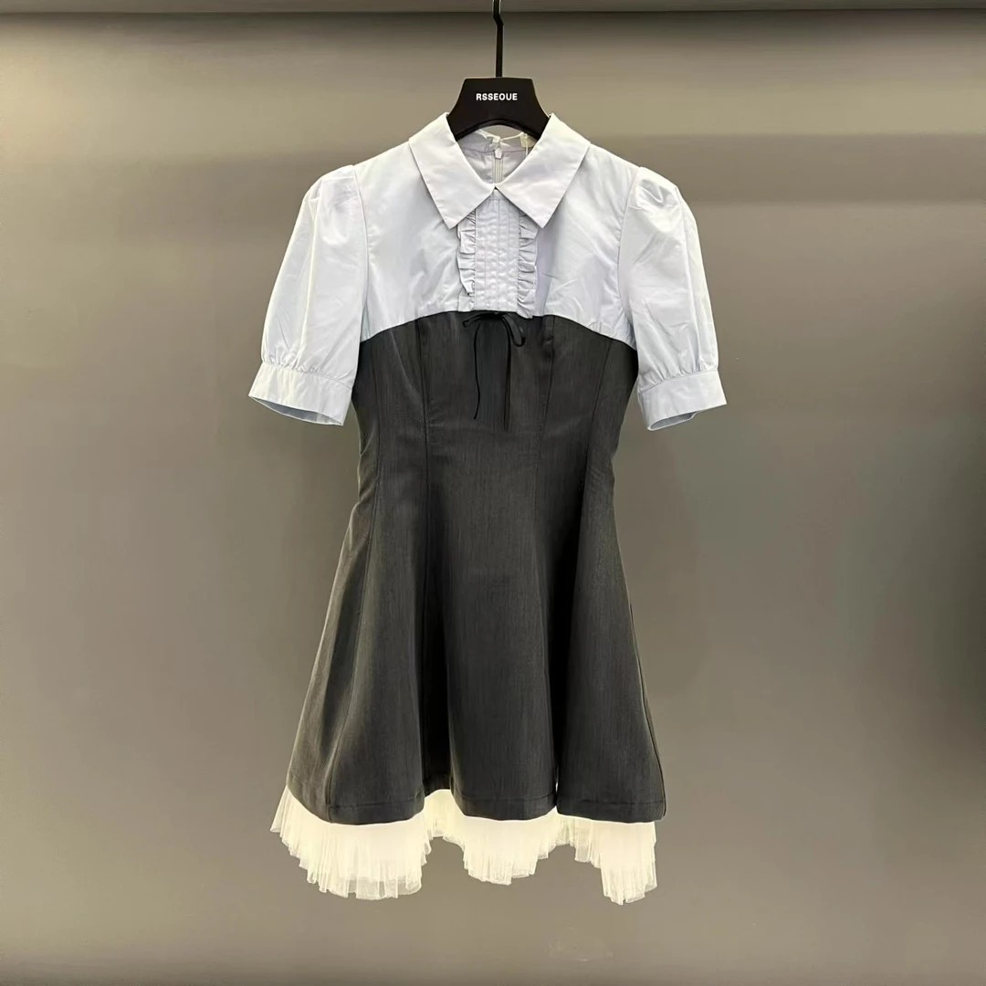 学院风衬衫裙连衣裙女2025夏季新款收腰公主裙短袖裙子L9357