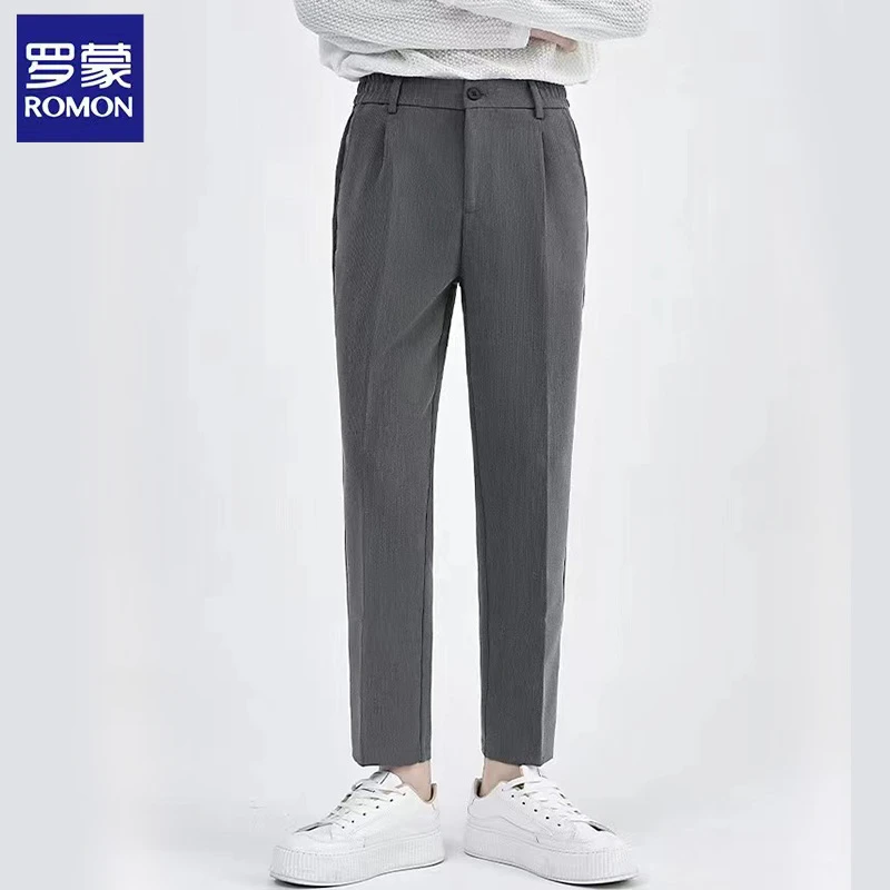 Romon/罗蒙2024春季新款男士休闲裤修身直筒长裤男士宽松休闲裤