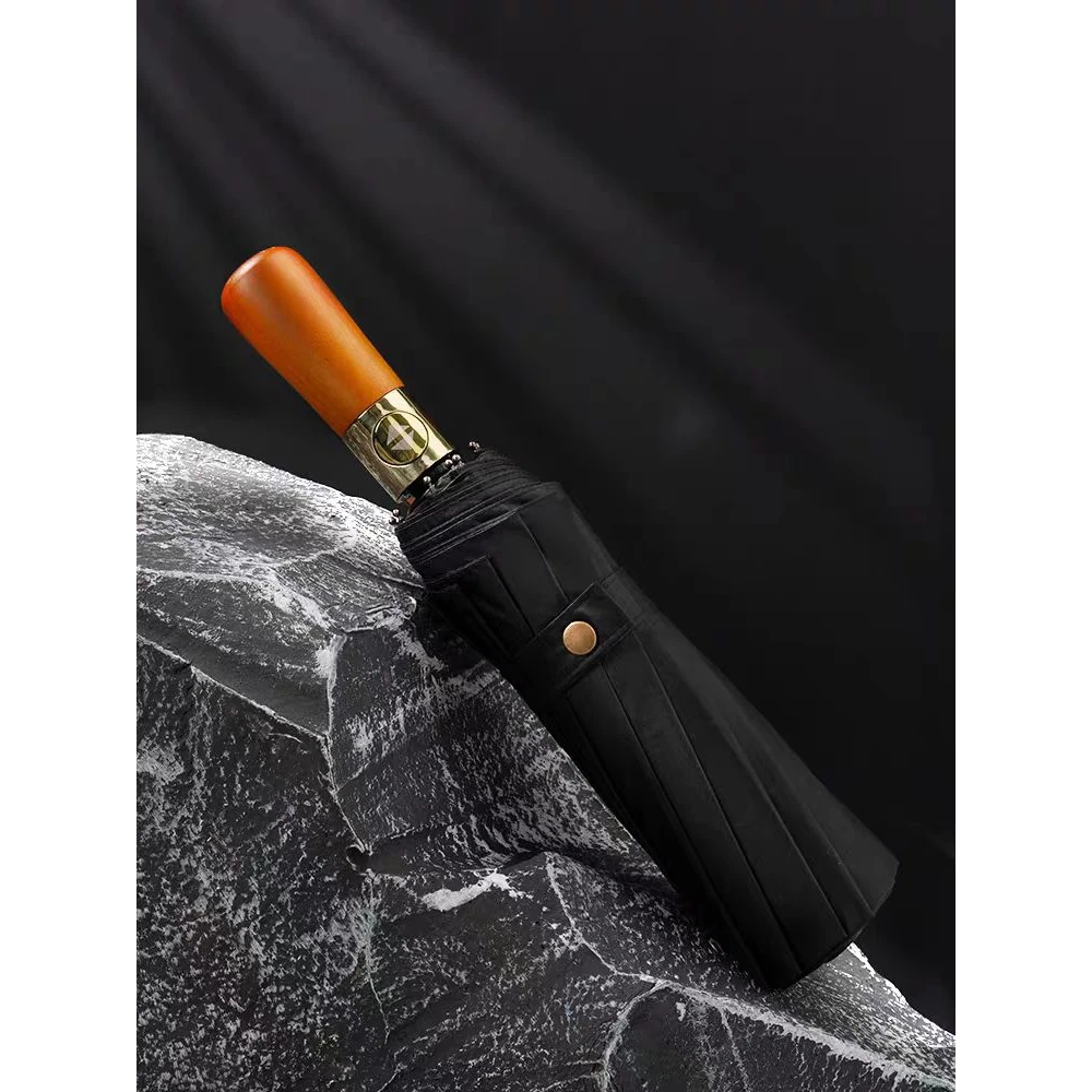 （新款）木柄12骨黑胶雨伞