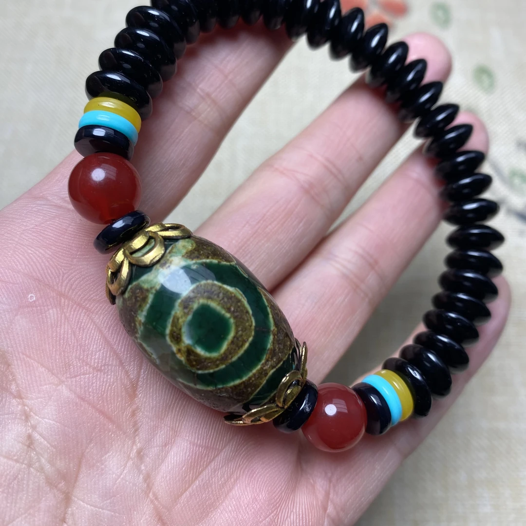 西藏老矿绿玛瑙原石手链手串玛瑙真品原创设计多层老型