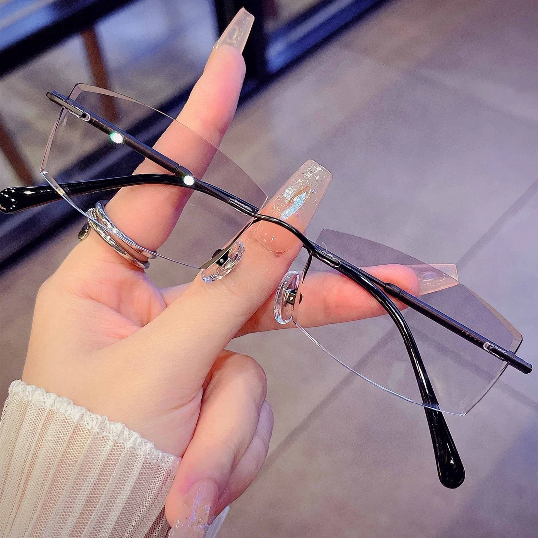 新款钻石切边眼镜72337黑➕8906片型男女都可以复古时尚韩版无框