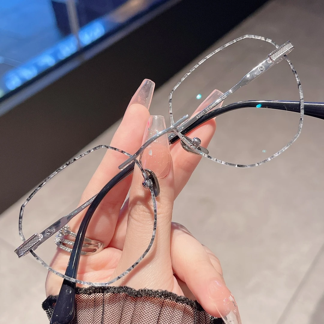 国风珐琅彩系列《石斑》无边框设计师手作纯钛眼镜