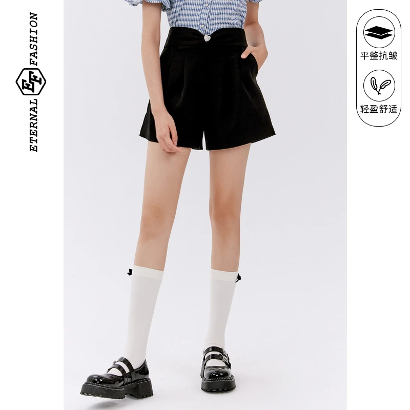 E-EF高腰蝴蝶结休闲黑色舒适百搭女士运动春夏1150011003Z-