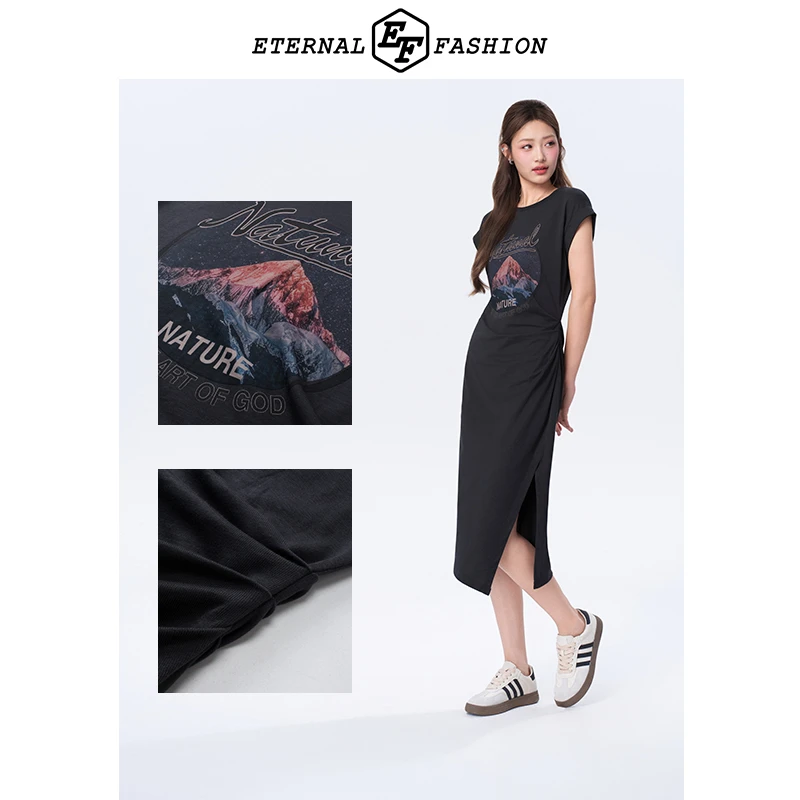 EF春夏季时尚女款显瘦休闲印花宽松女装连衣裙1130221004