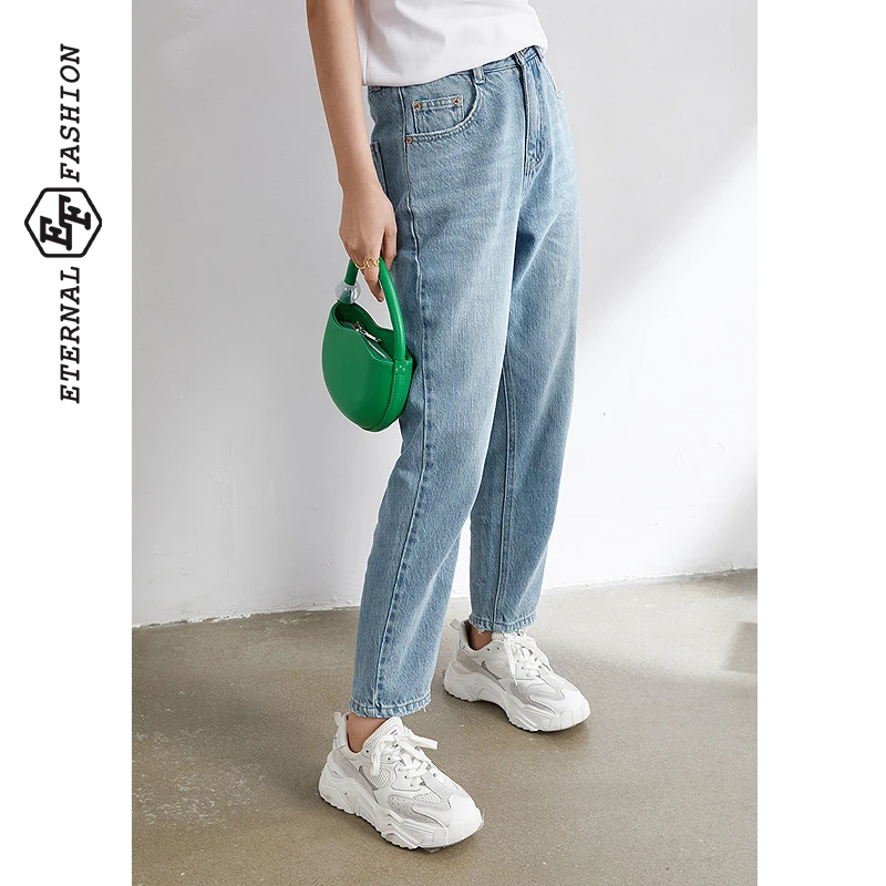 EF高腰休闲牛仔裤新款刺绣图案哈伦裤纯棉长裤4160423006