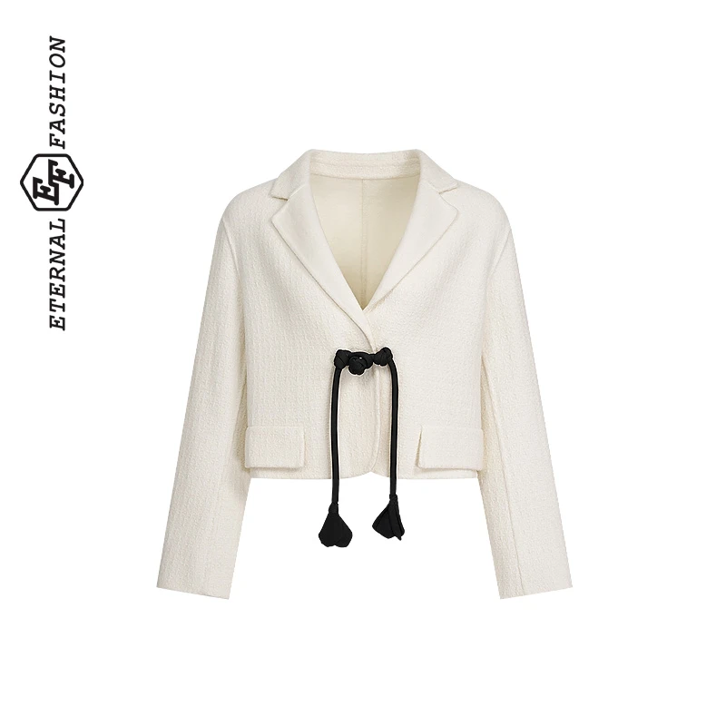 EF冬季新款新中式廓形格纹西装外套毛呢大衣1040033001