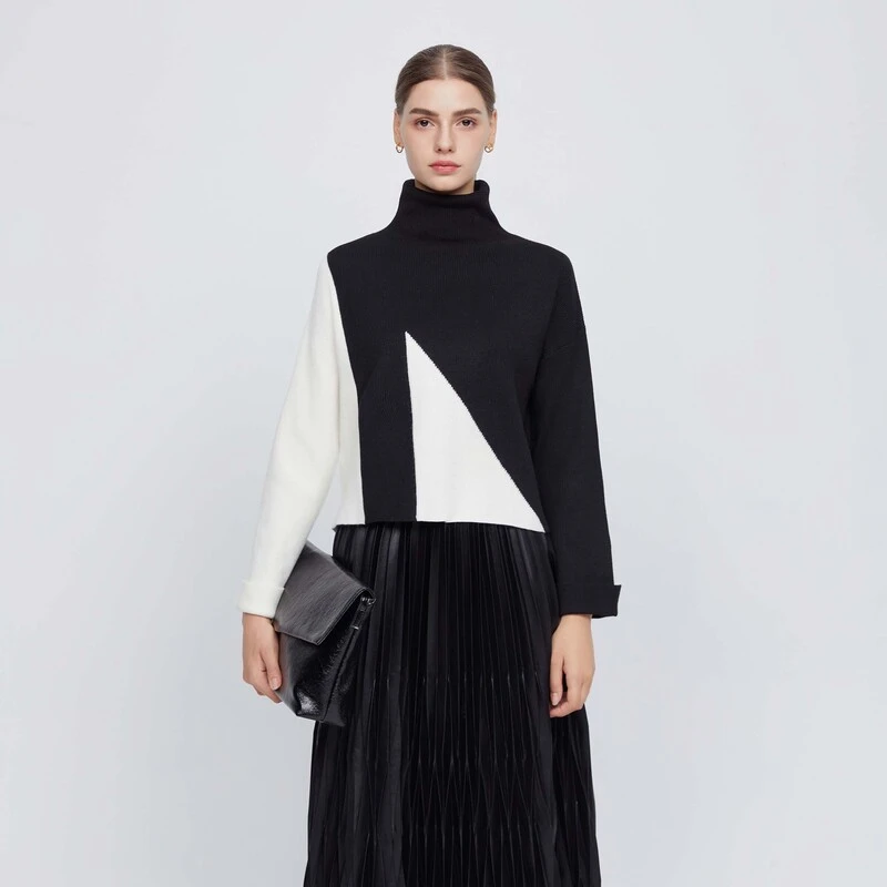 S·DEER圣迪奥秋冬季新款洋气休闲百搭时尚拼接撞色女装毛衣针织衫