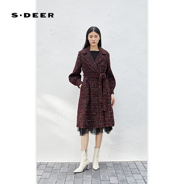 S·DEER圣迪奥时尚高端气质秋冬女装长款收腰设计师轻奢女士外套