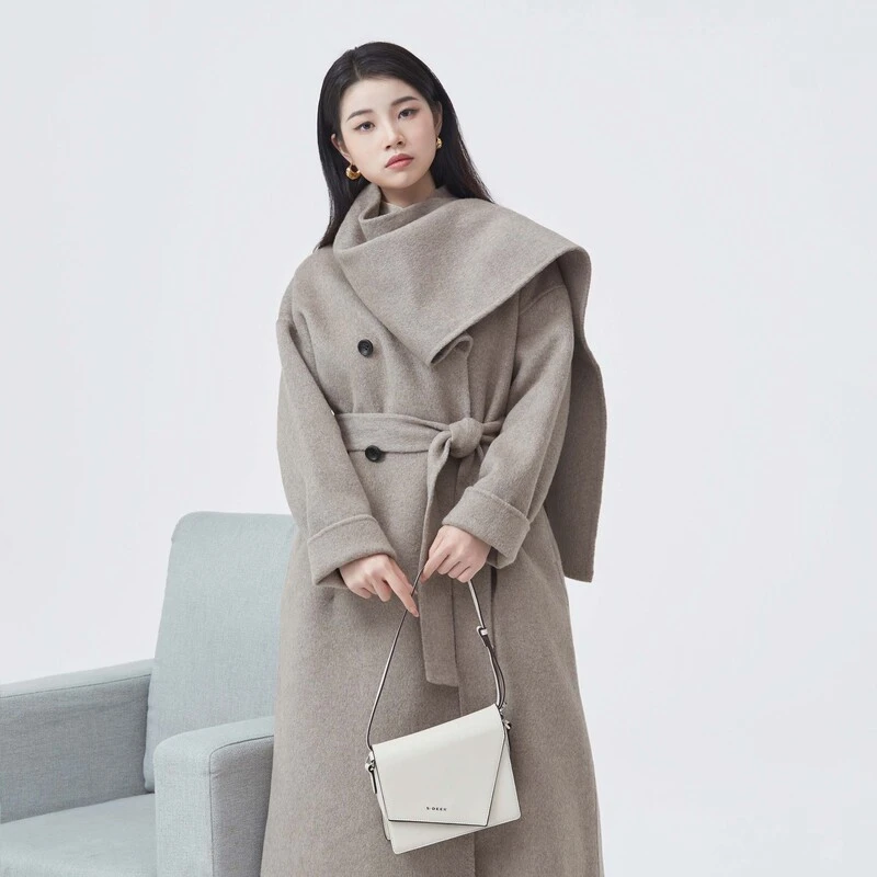 S·DEER【雅丹风】冬季时尚气质设计师长款百搭毛呢外套女士通勤风衣