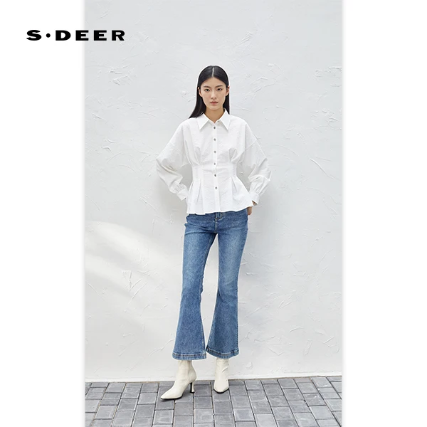 S·DEER衬衫女装上衣衬衣长袖白色时尚女士气质轻奢休闲春季衬衫