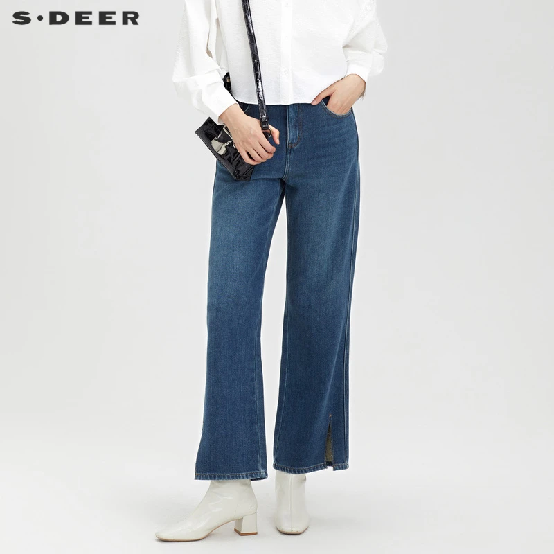 S·DEER圣迪奥秋季女装时尚潮流通勤百搭宽松牛仔裤休闲显瘦长裤