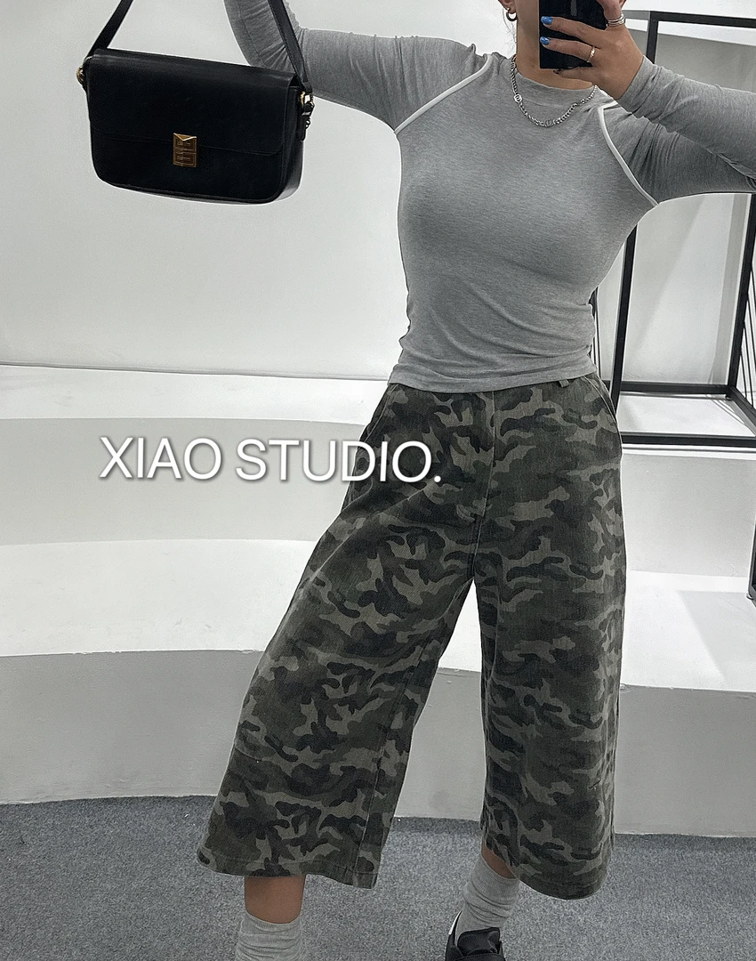 【XIAO STUDIO】高级时尚休闲百搭亲肤舒适修身显瘦插肩线条打底衫