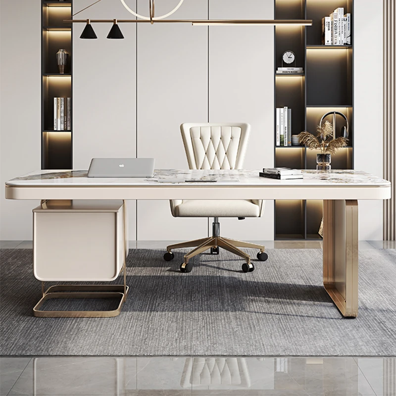 意式书桌家用高端岩板办公书桌椅设计师桌子书房写字台书桌