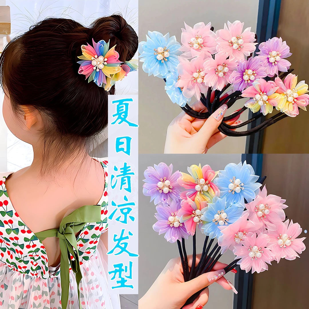 女童丸子盘发花朵小女孩盘发固定神器花苞饰品3-6岁幼儿头花头饰