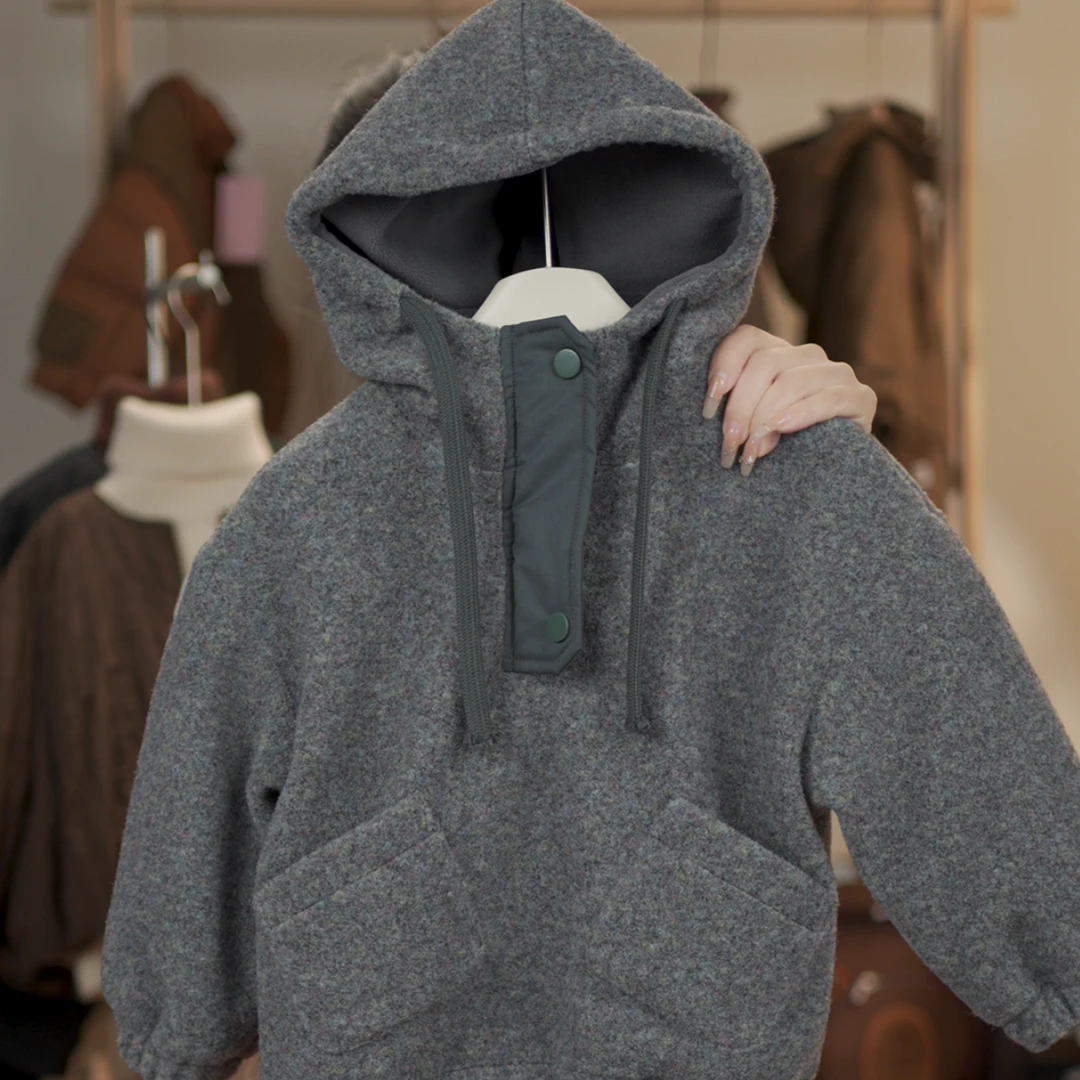 【小星星】冬季新品男女童简约韩版加绒加厚设计款连帽卫衣外套-284