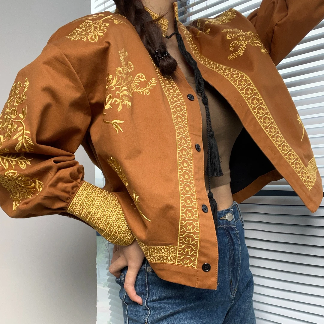 MUMANI/牧玛尼女士春秋复古民族风重工刺绣开衫长袖短款外套YF2
