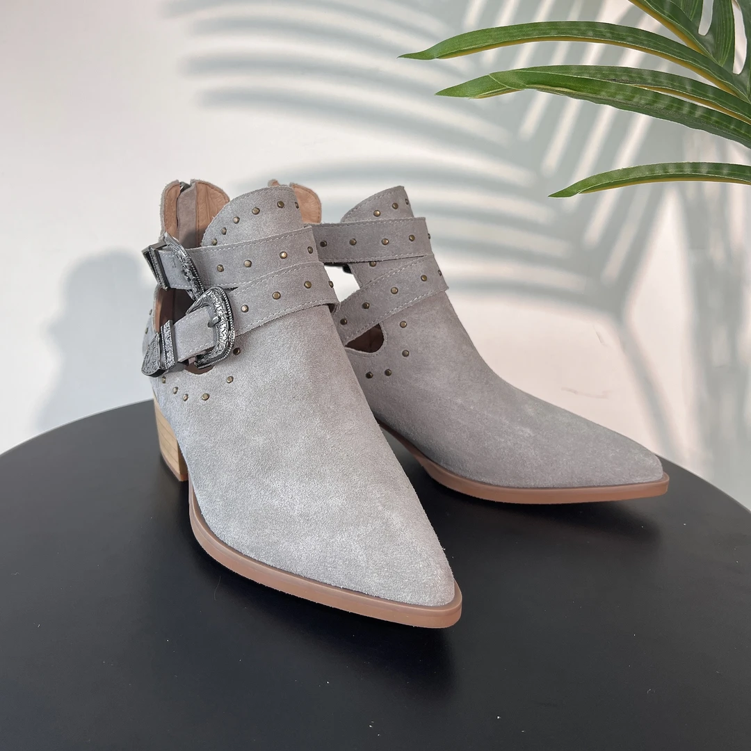 MUMANI/牧玛尼罗马凉鞋女高跟复古尖头粗跟西域镂空凉靴H114-1