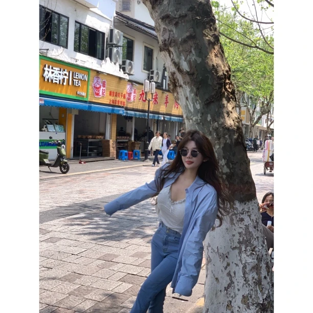 媛媛【白色恋人】男友衬衫夏季辣妹设计感显瘦长袖休闲百搭#CS0007