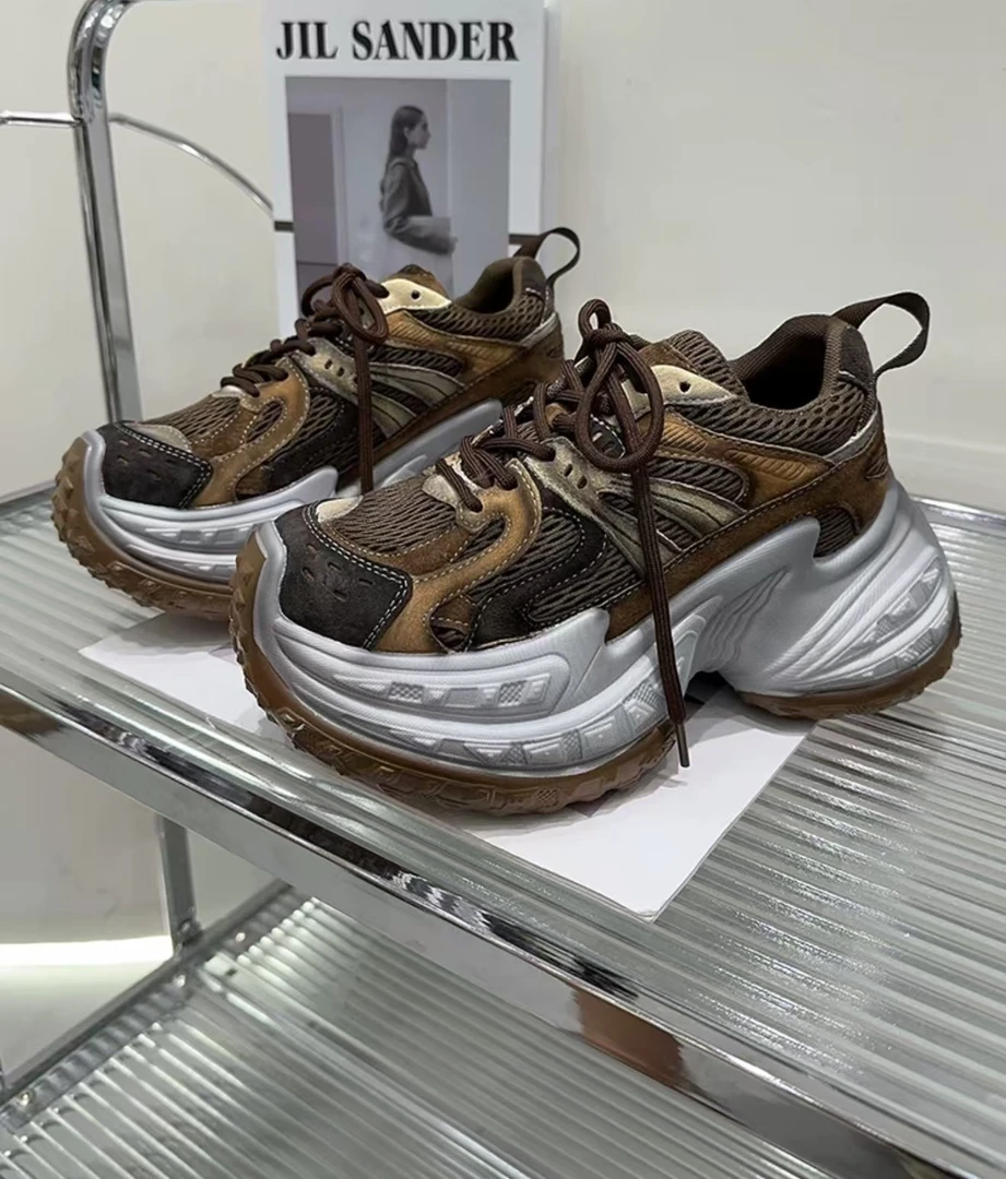 媛媛 新款韩版百搭做旧厚底7公分网面运动鞋#X0248