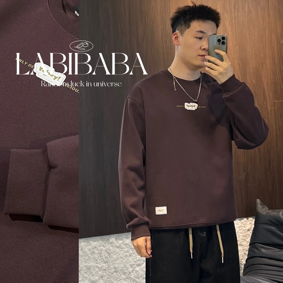 GL8182冬季加绒卫衣云朵硅胶印百搭宽松休闲情侣款套头圆领卫衣