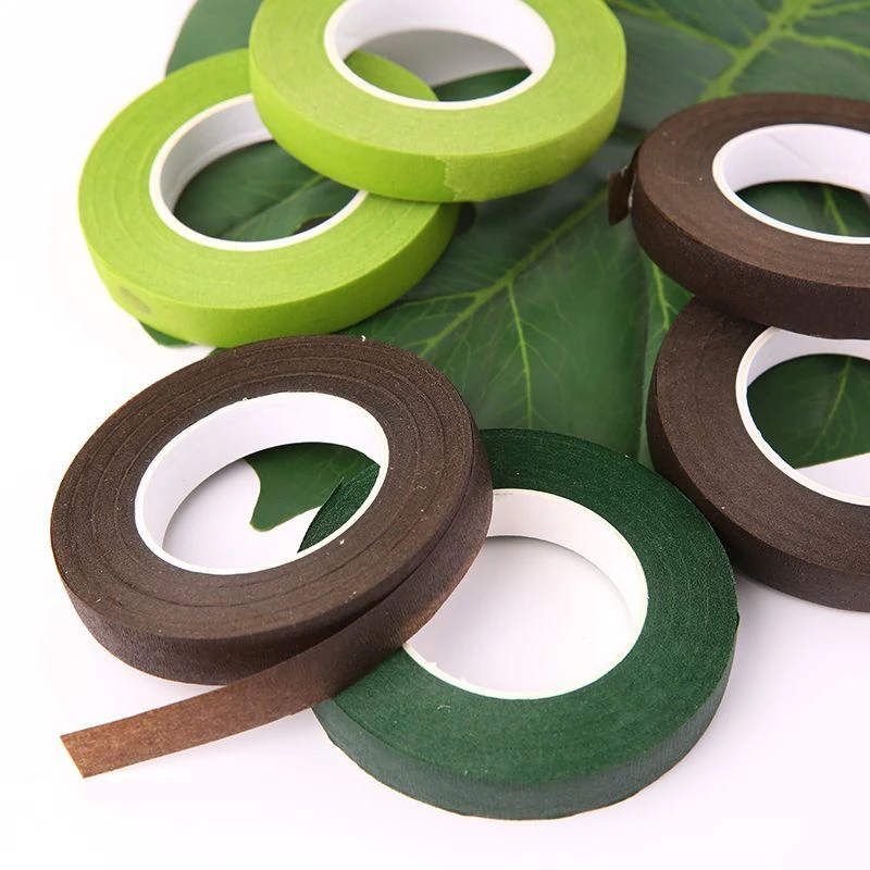 手工花艺胶带皱纹纸做花缠花杆丝网包装材料DIY纸艺绿色胶布