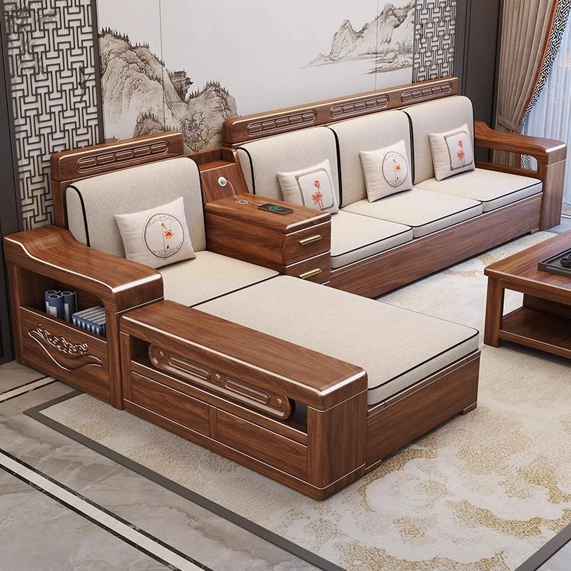 胡桃木新中式实木沙发客厅全实木组合家用小户型冬夏两用储物沙发