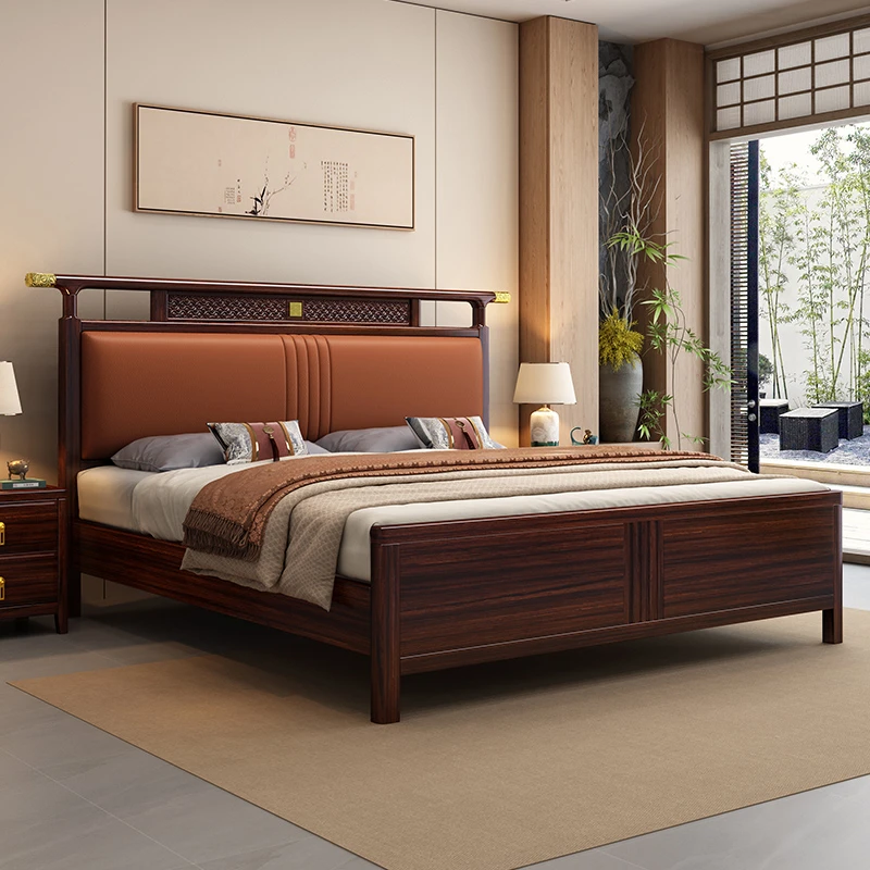 新中式大床乌金木实木床1.8米1.5M高箱家用储物双人婚床卧室家具