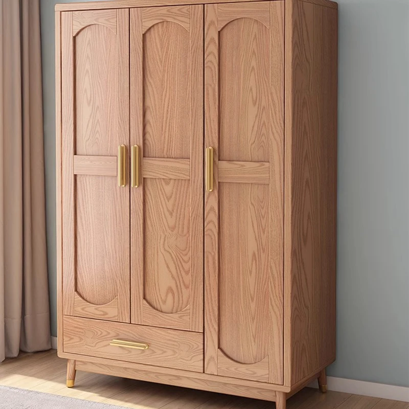 简约全实木白蜡木衣柜1米2成人对开门三门日式原木风卧室藤编衣橱