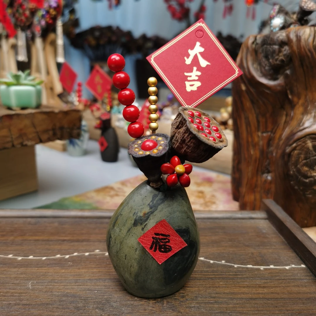 【蓮昇石記】075新年春节原创成品插花套装莲蓬荷花国风家居装饰