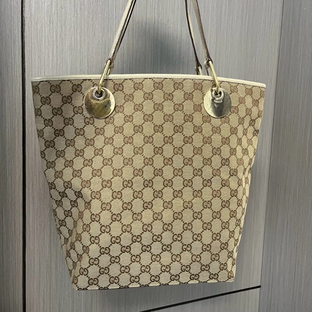 95新 GUCCI/古驰 Gucci棕花菜篮子托特