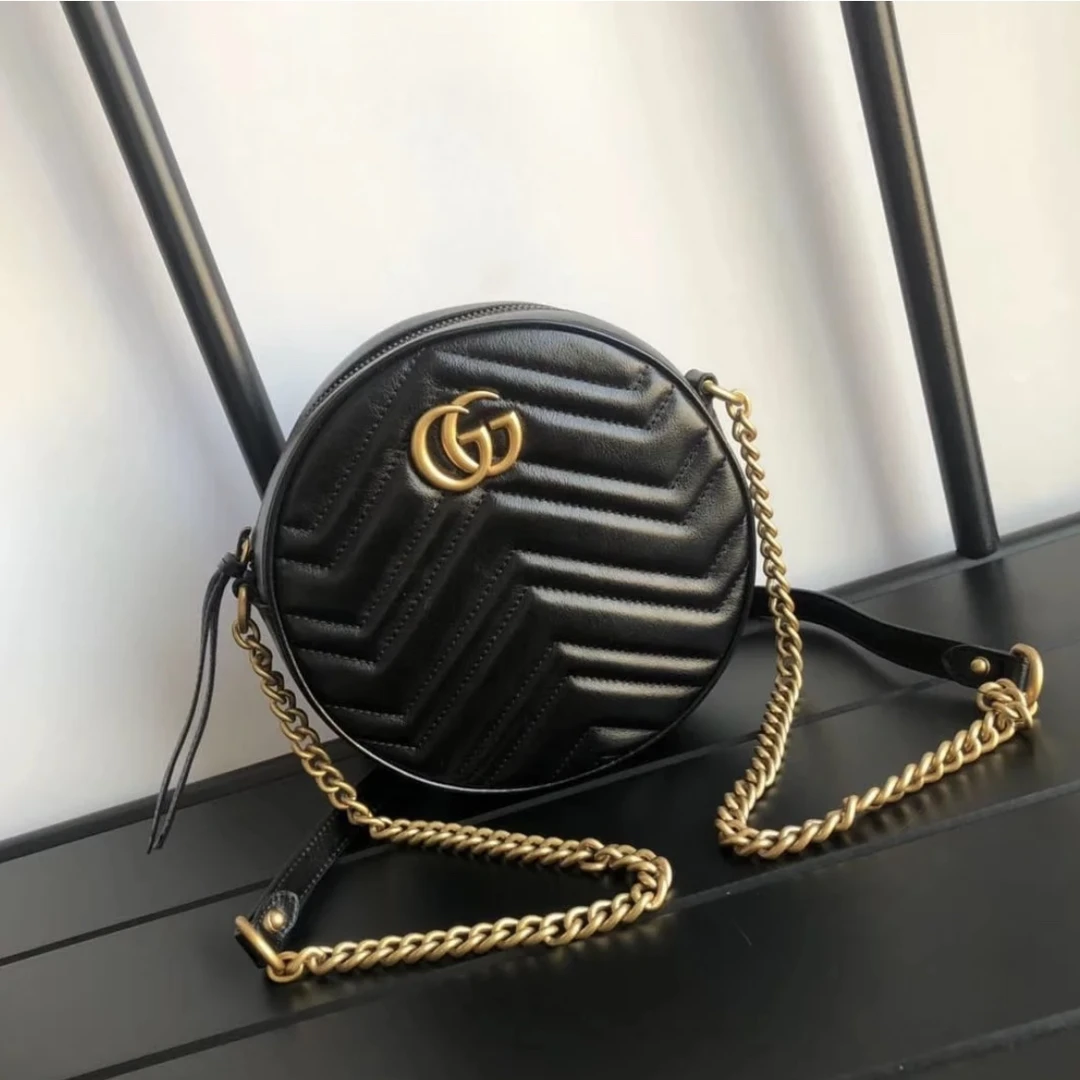 95新 GUCCI/古驰 黑色马蒙圆饼/单肩包