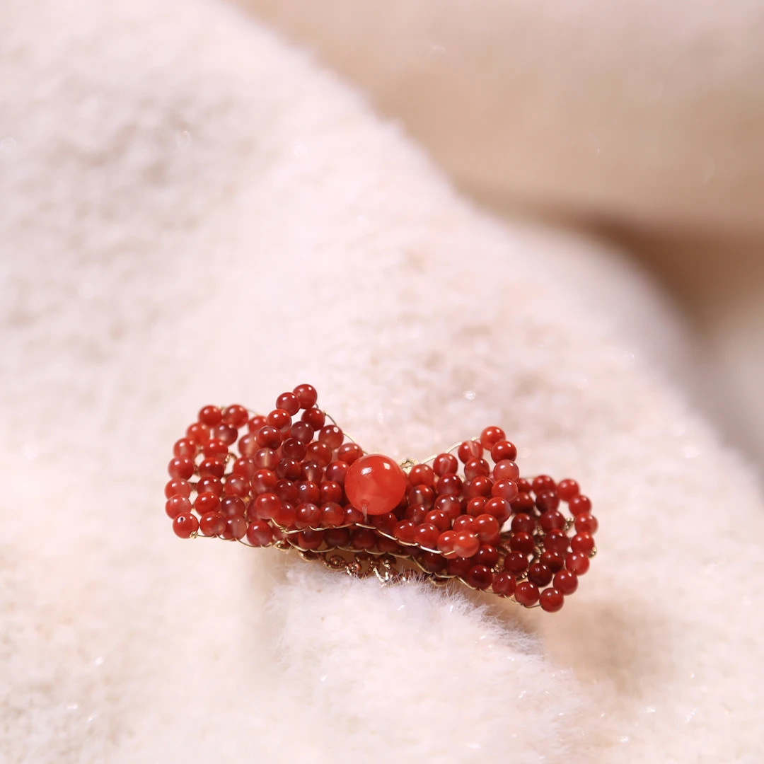 南红火焰纹冰飘手工发夹轻奢气质