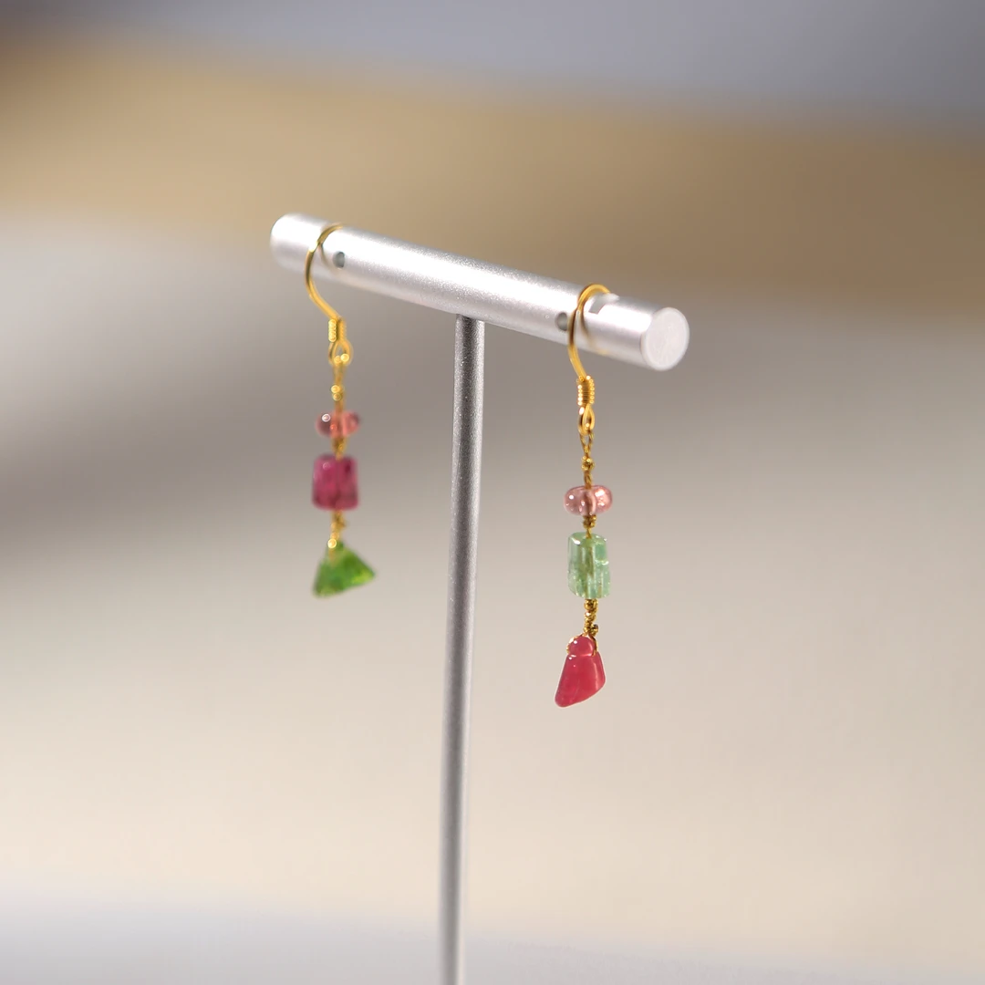 碧玺老矿莲蓬中长款耳环（多样性发一）