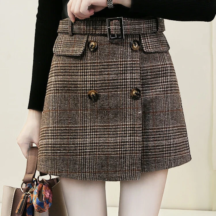 小香风呢子短裙短裤格子百搭时尚气质显瘦A字