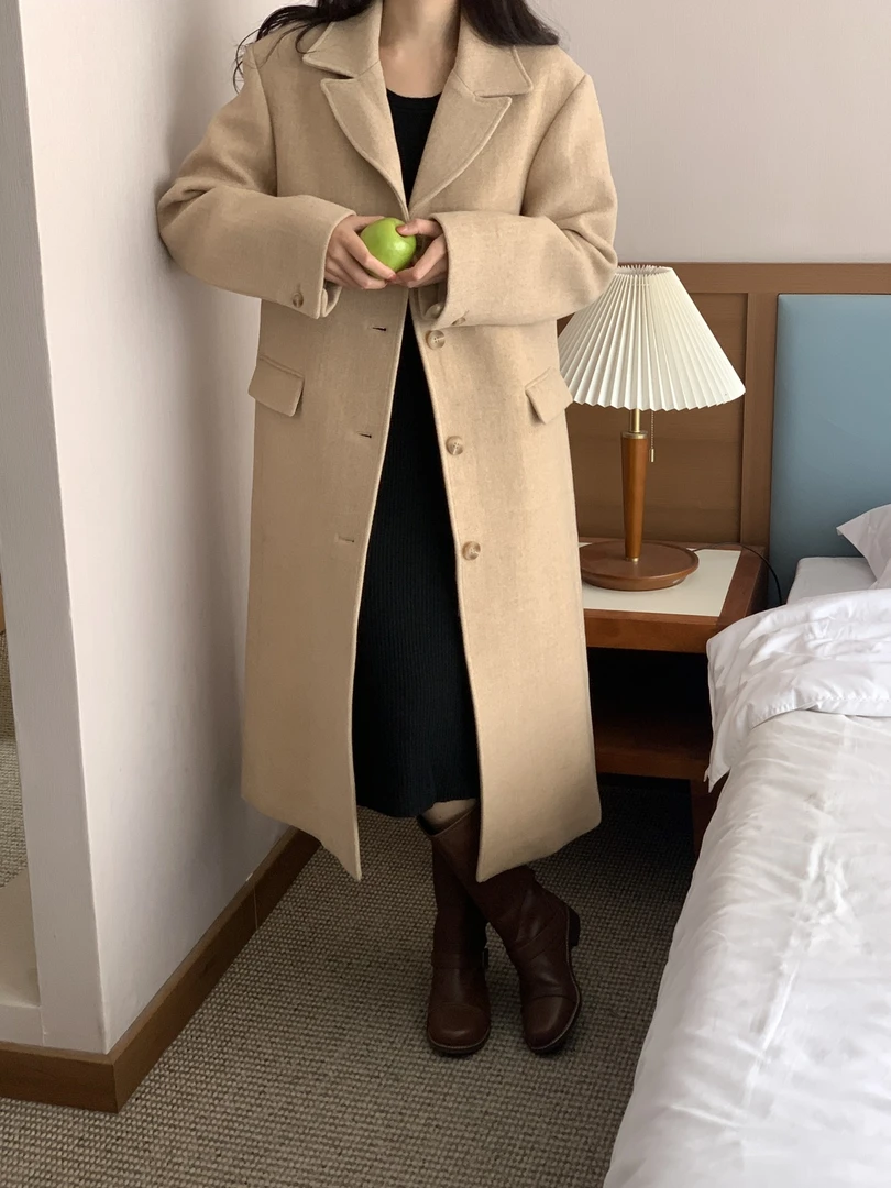 837《一云服饰》秋冬上新布里诺大衣韩赫本风美拉德单排扣羊绒大衣