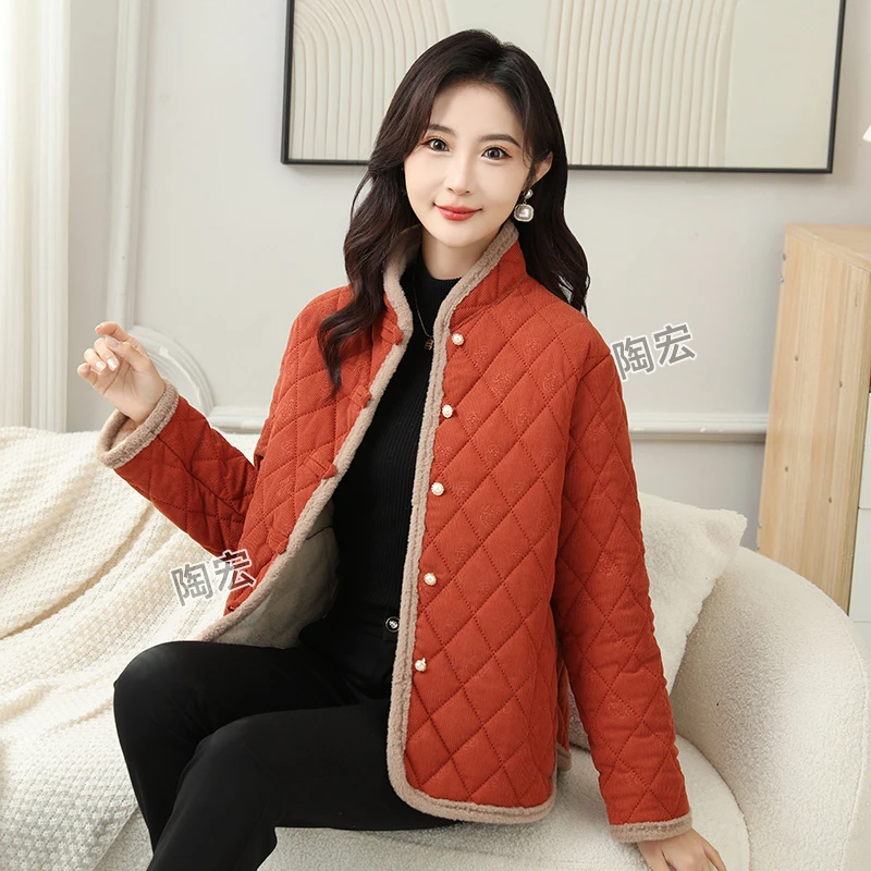 冬季妈妈中老年棉袄网红外套保暖妈妈装加绒加厚时尚洋气风百搭