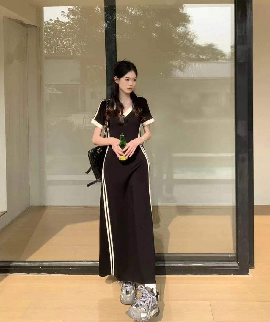 【孤品青青】大码显瘦夏季连衣裙 韩版简约百搭中长款连衣裙