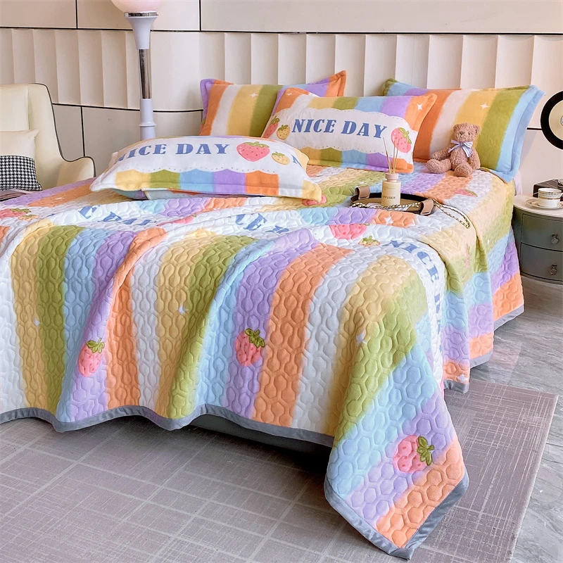 冬季床盖牛奶绒小清新榻榻米垫毯床单单件2024被单三件套加厚防滑