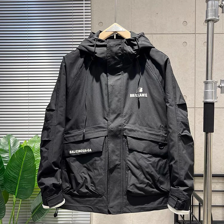 工装连帽夹克男休闲港风外套 2024春季新款百搭青年纯色上衣ins潮