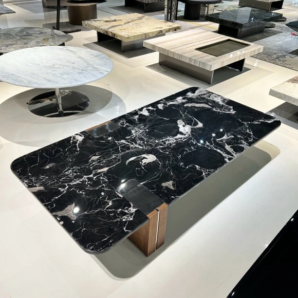 【实木长方形】天然奢石茶几24年新款极简约大理石长茶几黑玫瑰