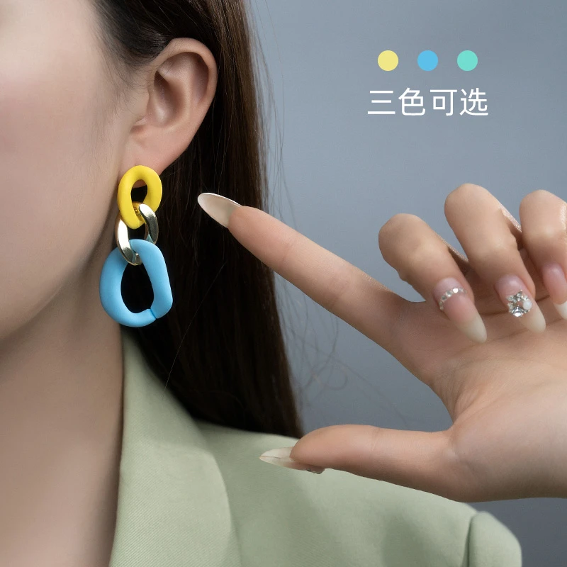 金美澳 合金亚克力耳饰 不规则耳饰几何耳环高级感耳坠撞色耳饰女