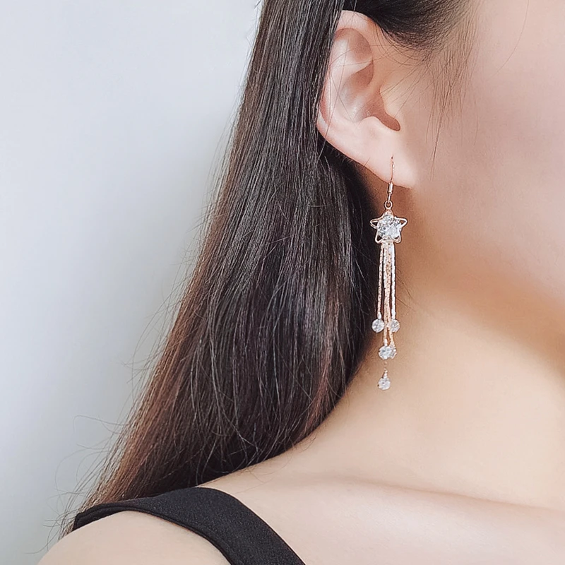 金美澳 铜合金合成锆石耳饰 S925银针星星耳环女高级耳钩时尚气质