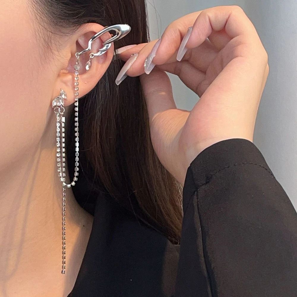 金美澳 合金合成锆石耳饰 耳夹女无耳洞流苏耳钉耳骨夹一体式耳环